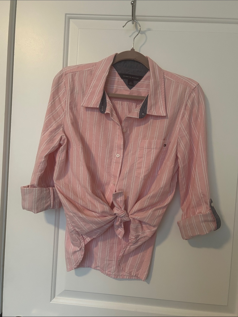 Tommy Hilfiger Ladies Light Pink Striped Casual Button Down Shirt